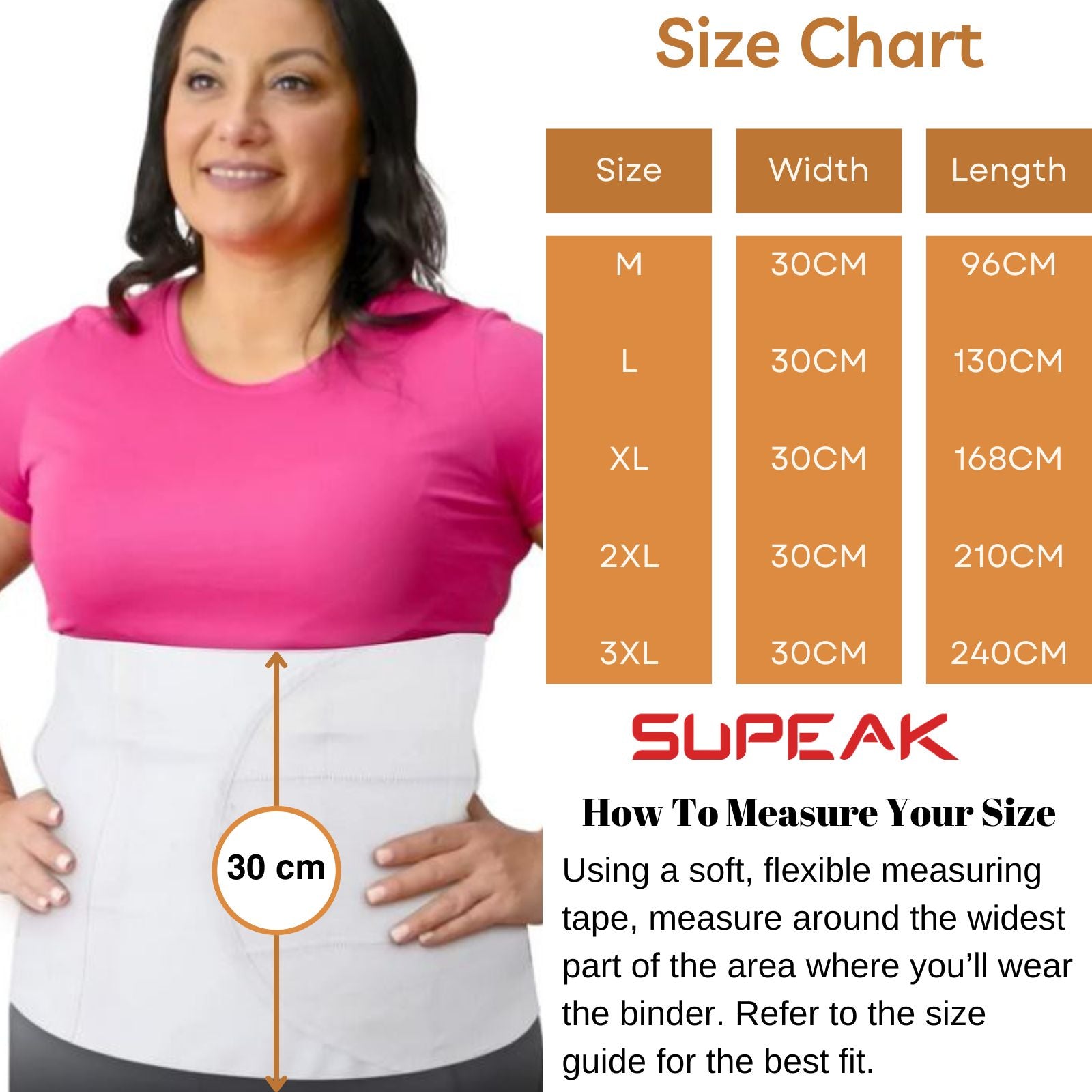 Abdominal binder size Chart