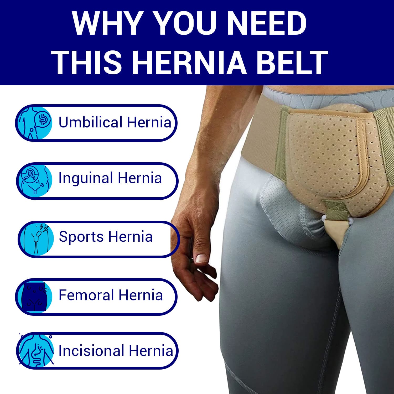 Inguinal hernia support belt designed for groin hernias in men – provides targeted relief for reducible inguinal hernias, ideal for daily wear in Australia