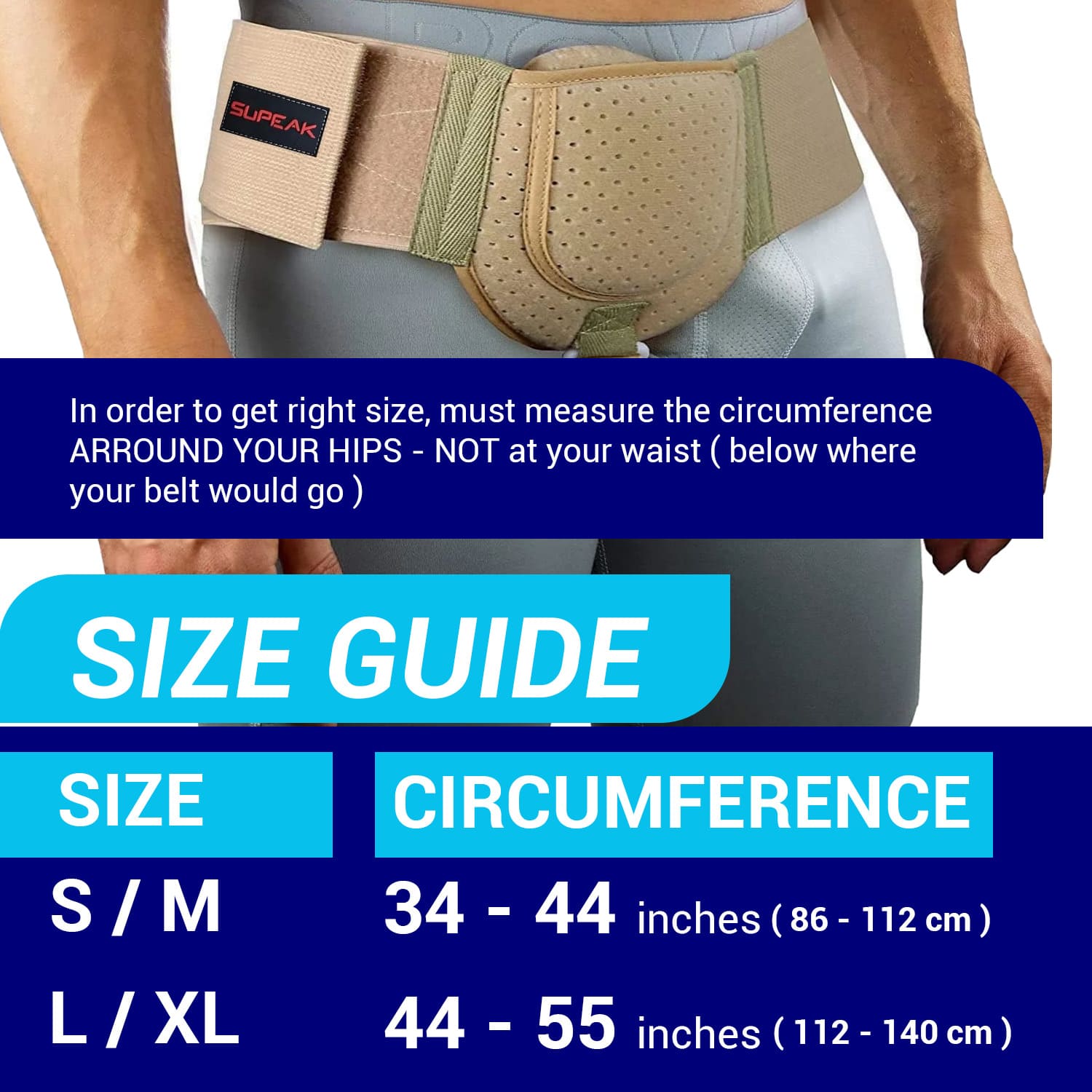 Size chart for inguinal hernia support belt in Australia – guide for men to choose the right fit for pain relief and post-surgery support