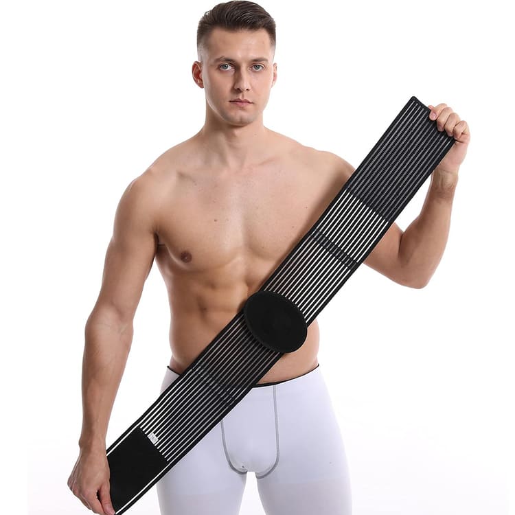 Man showcasing an umbilical hernia belt for abdominal support – medical compression brace for belly button hernia relief in Australia