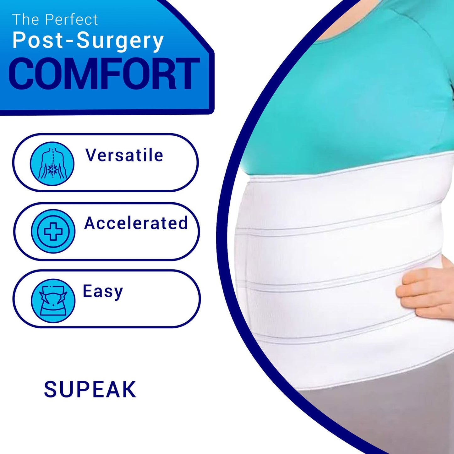 Plus-size woman wearing abdominal binder – perfect post-surgery comfort, versatile support, and easy to use