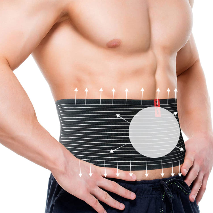 Man wearing an umbilical hernia belt for abdominal support – ideal for men with belly button hernias – available in Australia