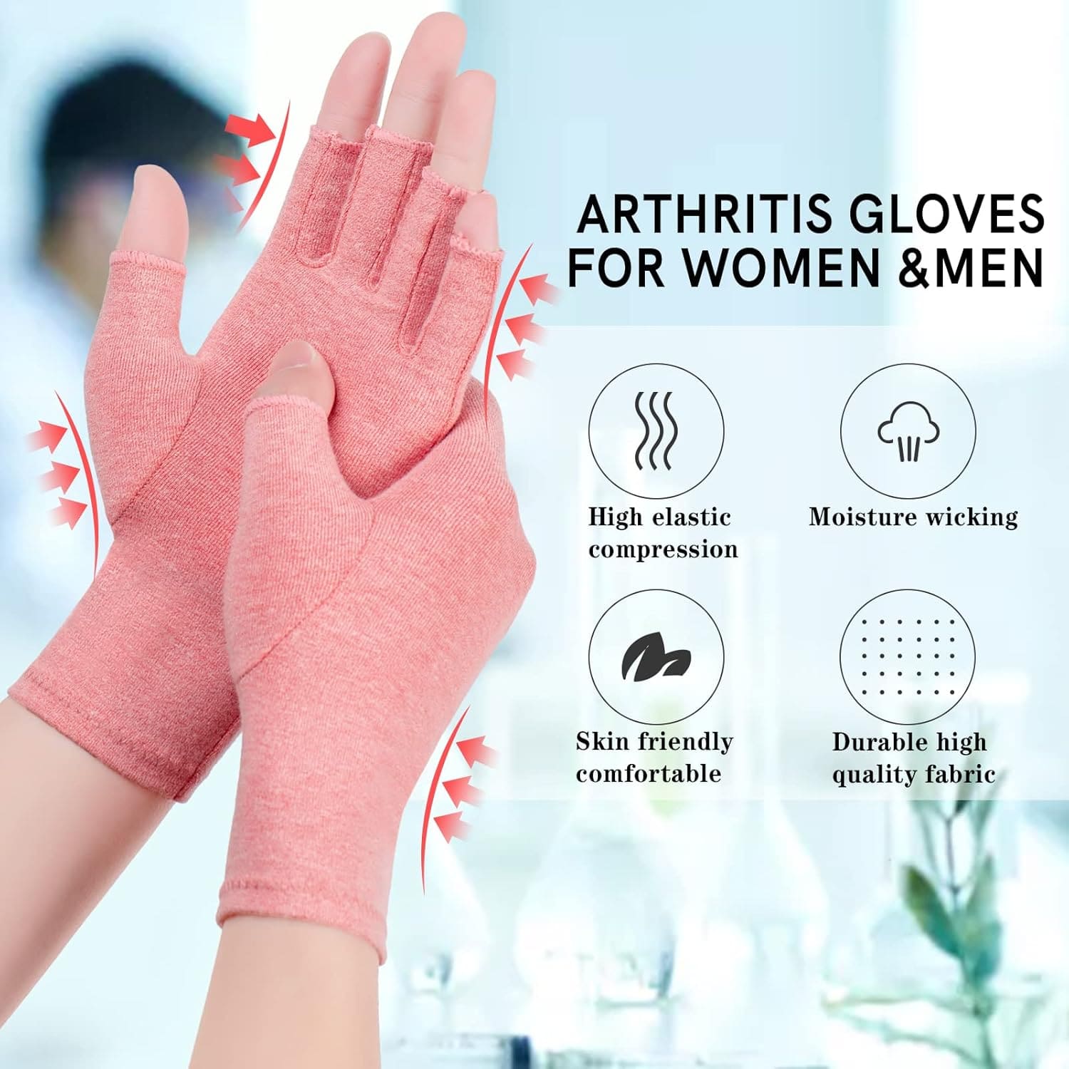 Therapeutic Arthritis Compression Gloves for Hand Pain & Swelling Relief | Open-Finger Design