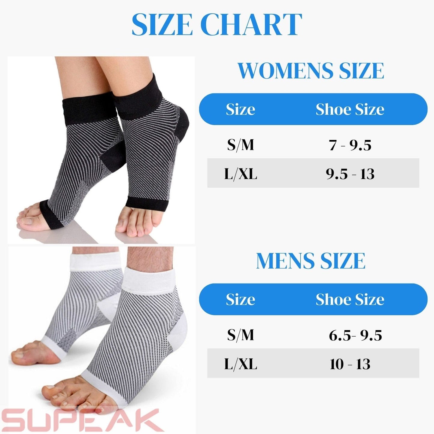 Foot compression socks size chart