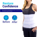 Before and after comparison of woman wearing abdominal binder – restores confidence after weight loss or abdominal surgery