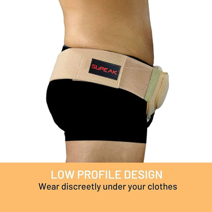 Slim inguinal hernia belt design for discreet wear under clothing in Australia.