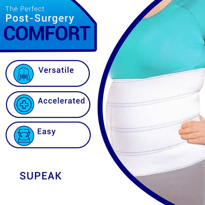 Plus-size woman wearing abdominal binder – perfect post-surgery comfort, versatile support, and easy to use